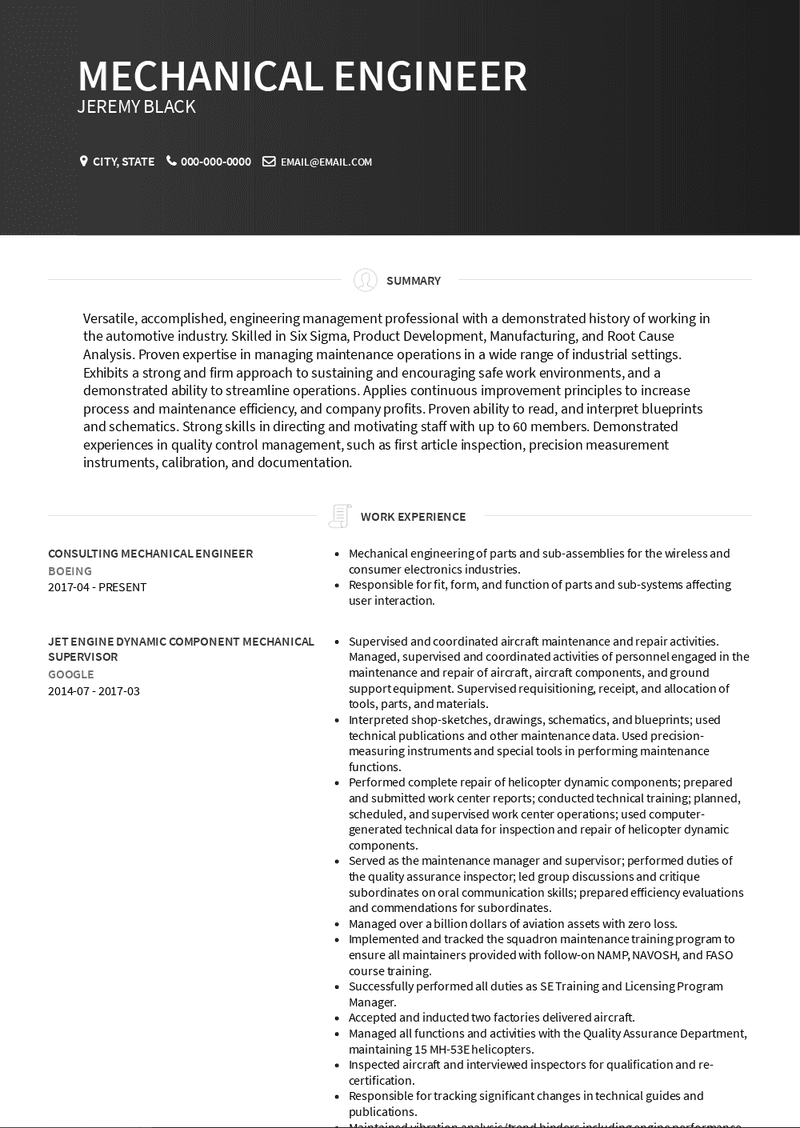 Mechanical Engineer Resume Samples And Templates Visualcv