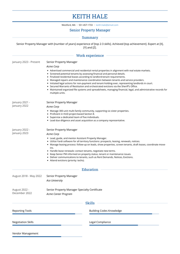 Senior Property Manager Resume Examples and Templates