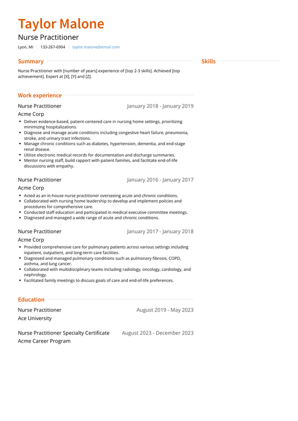 Nurse Practitioner Resume Examples and Templates