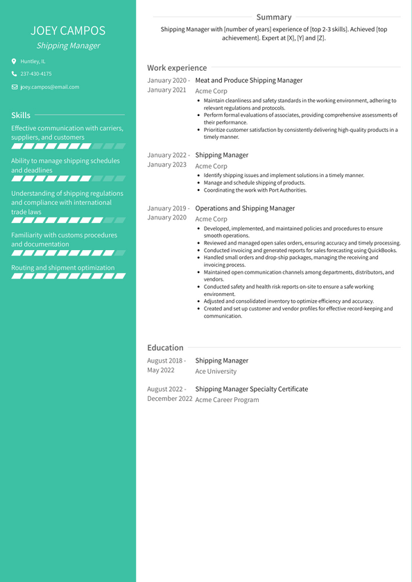 Shipping Manager Resume Examples