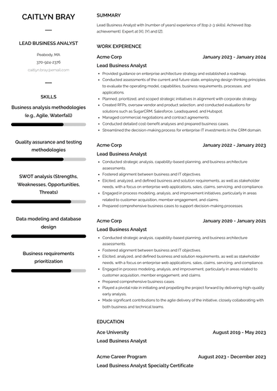 Lead Business Analyst Resume Examples and Templates