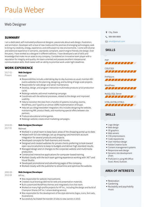 Web Design CV Examples & Templates | VisualCV