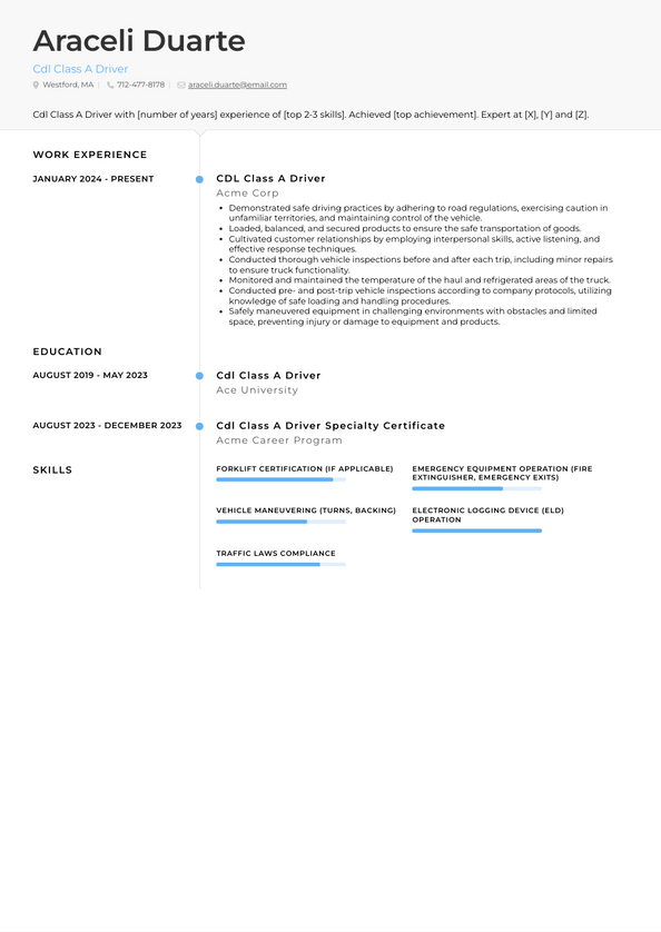 Cdl Class A Driver Resume Examples and Templates