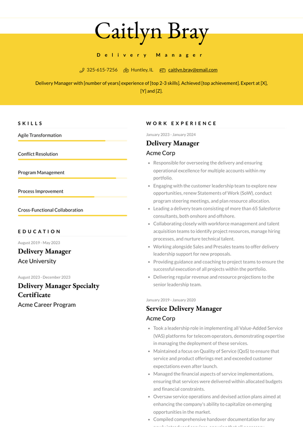 Delivery Manager Resume Examples and Templates