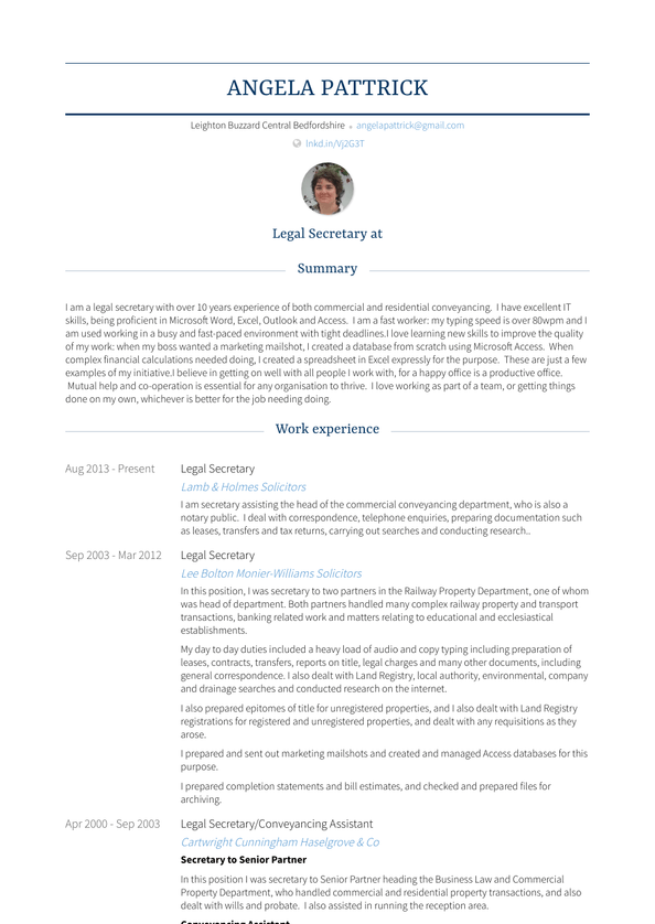 Legal Secretary Resume Samples and Templates VisualCV