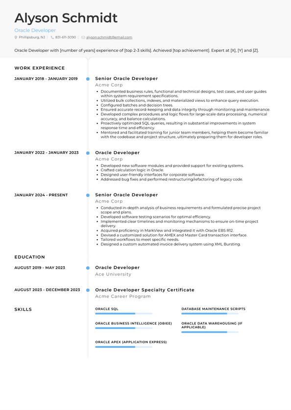 Oracle Developer Resume Examples and Templates