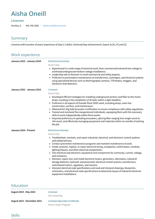 Lineman Resume Examples and Templates