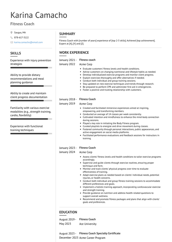 Fitness Coach Resume Examples and Templates