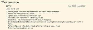 Server job description for resume