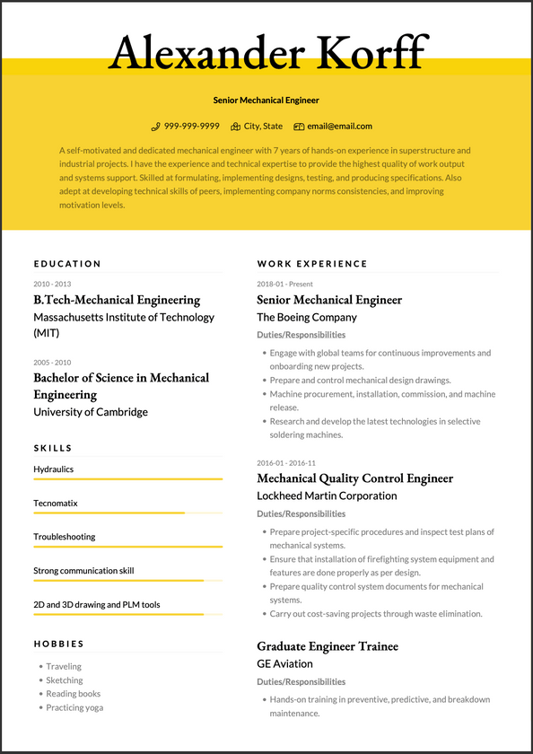 Engineering CV Examples & Templates | VisualCV