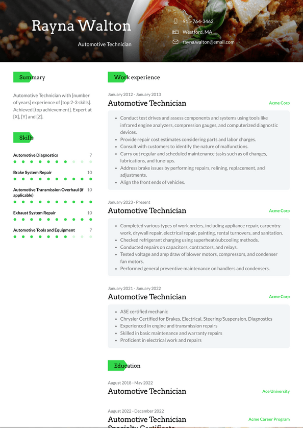 Automotive Technician Resume Examples and Templates