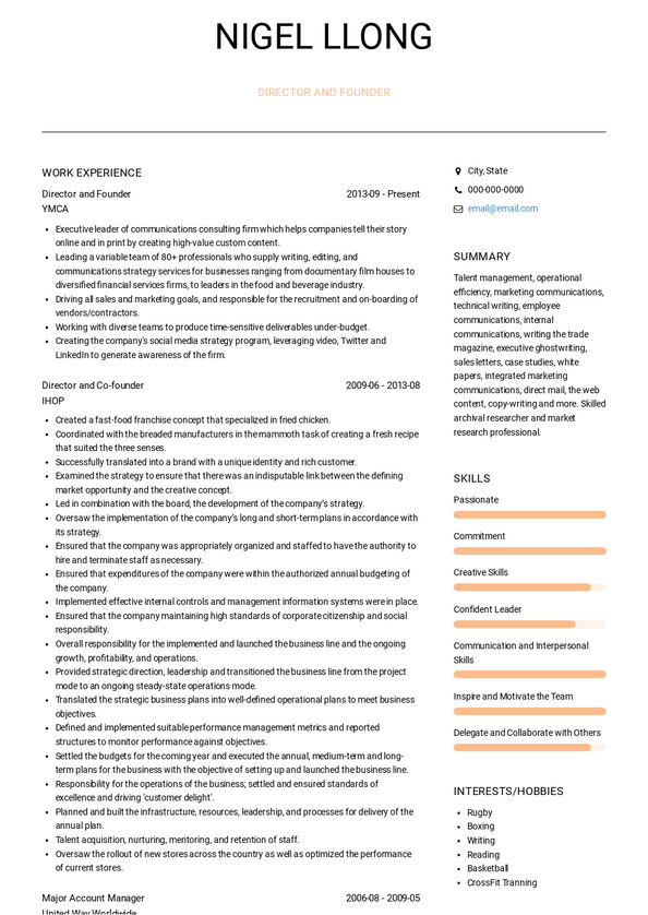 Director And Founder Resume Samples and Templates | VisualCV