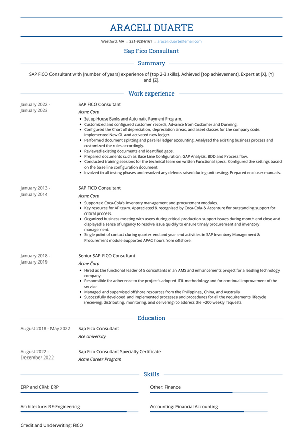 Sap Fico Consultant Resume Examples and Templates