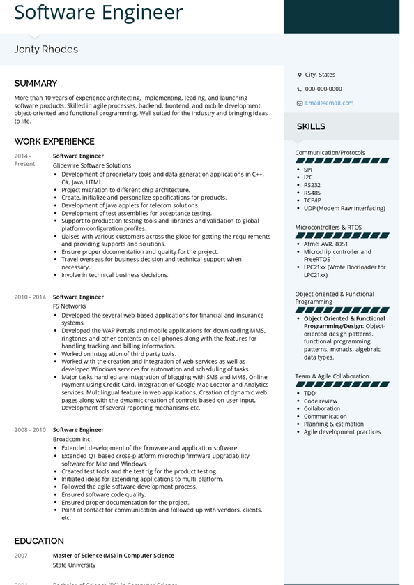 Software Engineer Resume Samples & Examples for 2024 | VisualCV