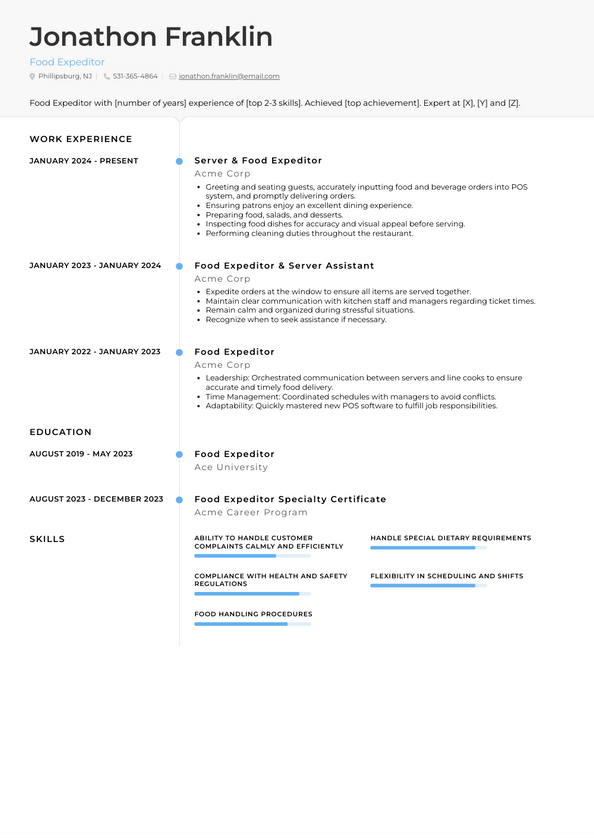 Food Expeditor Resume Examples and Templates