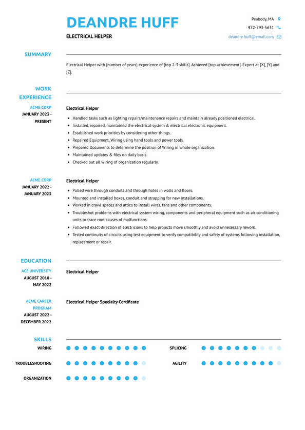 Electrical Helper Resume Examples And Templates   Electrical Helper Resume Example Arya 