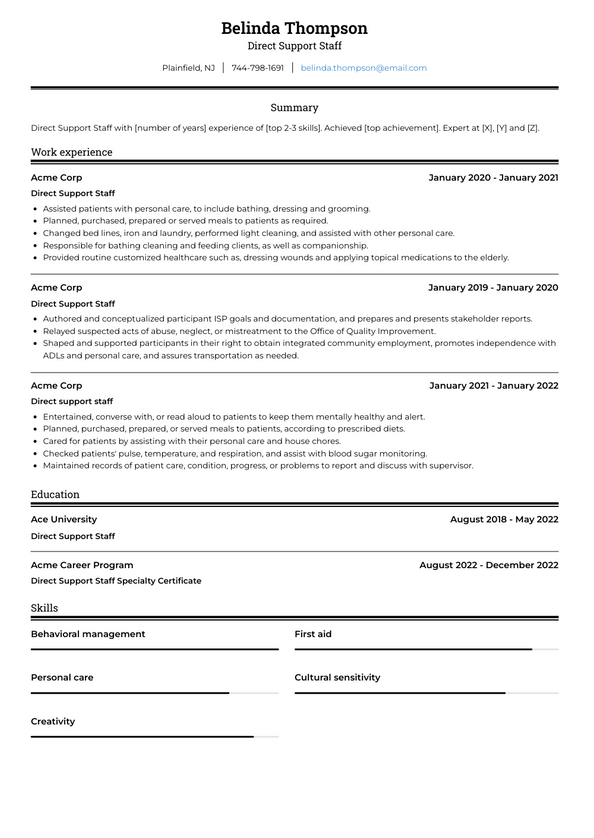 Direct Support Staff Resume Examples and Templates