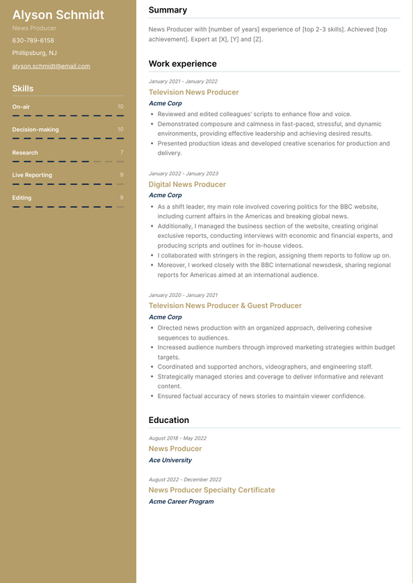 News Producer Resume Examples and Templates