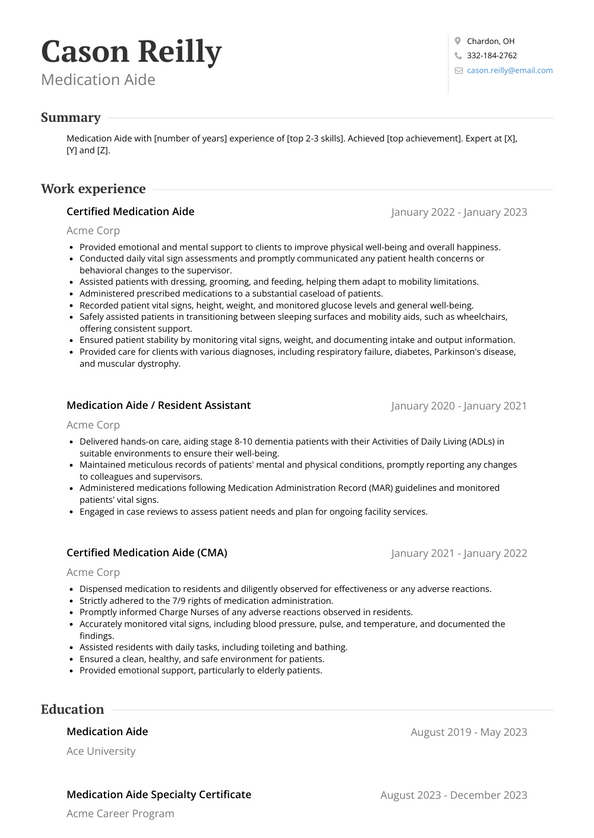 Medication Aide Resume Examples and Templates