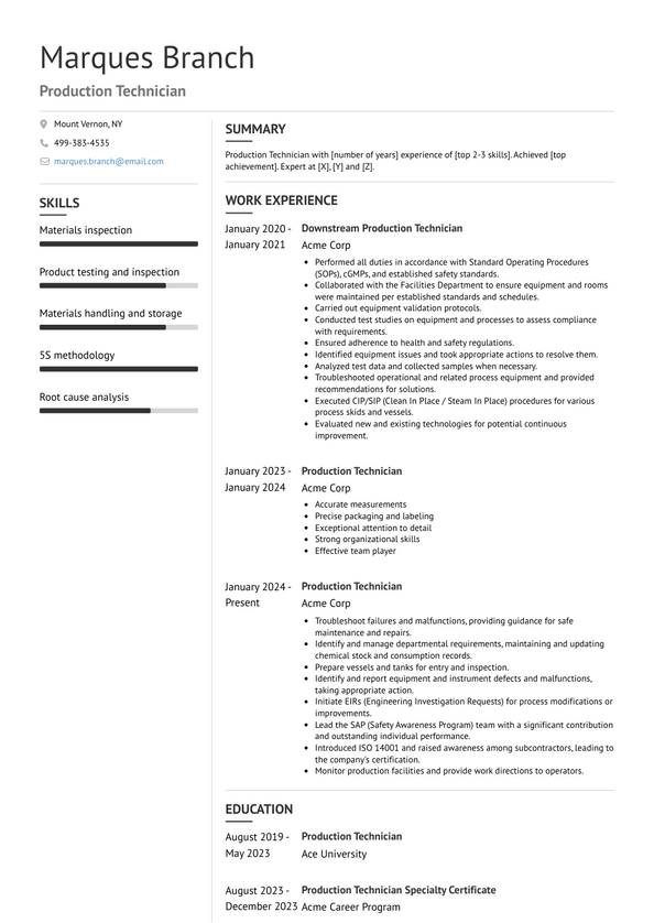 3+ Production Technician Resume Examples and Templates