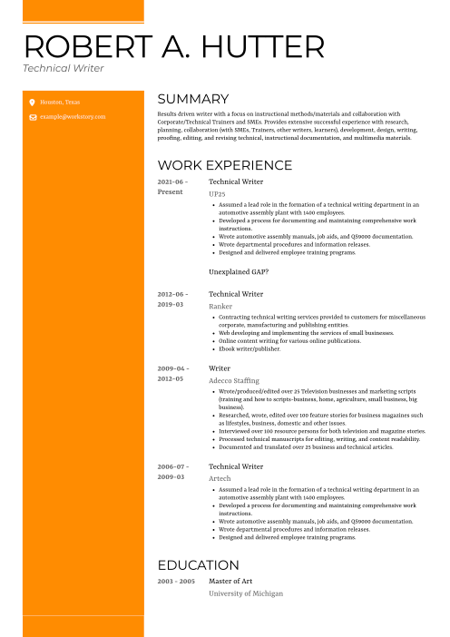 orange color resume template gallant