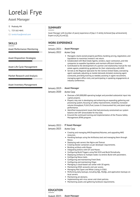 Asset Manager Resume Examples and Templates