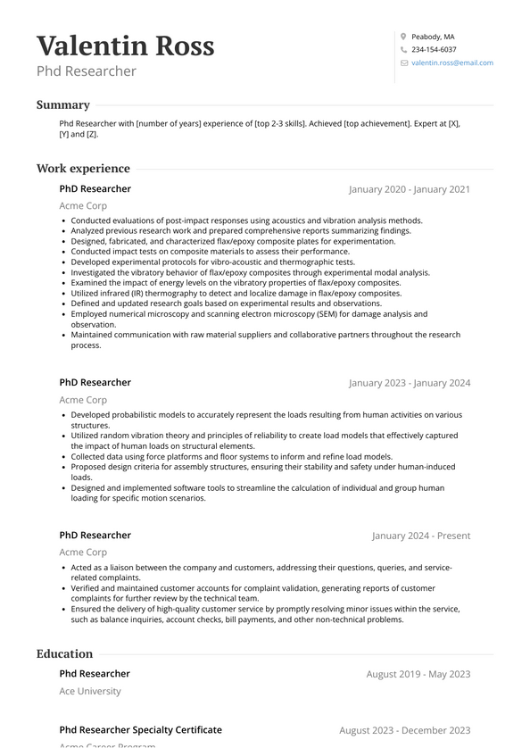 Phd Researcher Resume Examples And Templates 1686