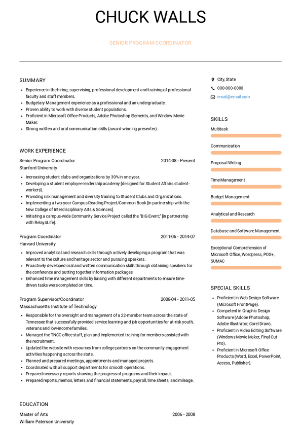 Senior Program Coordinator Resume Samples And Templates | VisualCV