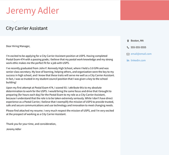 cover letter examples for mail carrier