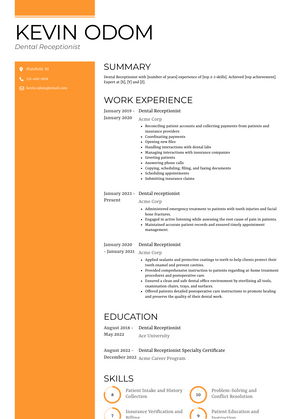 Dental Receptionist Resume Sample and Template