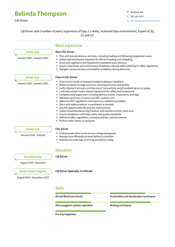 Cdl Driver Resume Examples and Templates