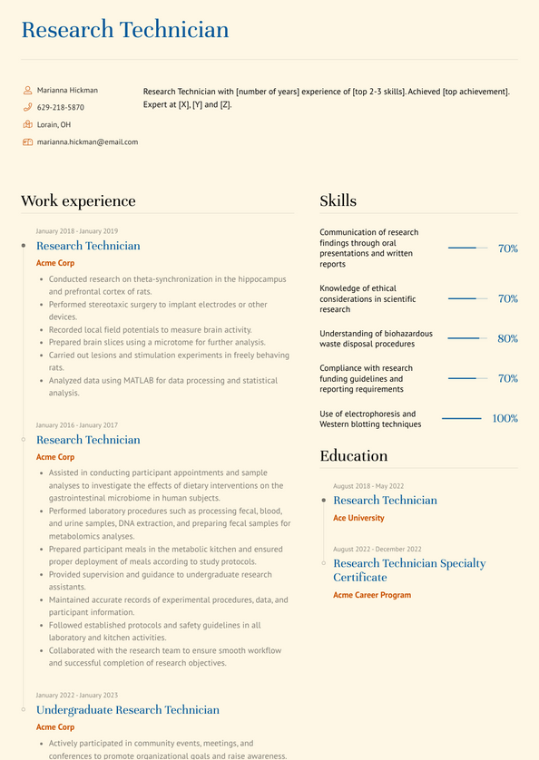 3+ Research Technician Resume Examples and Templates