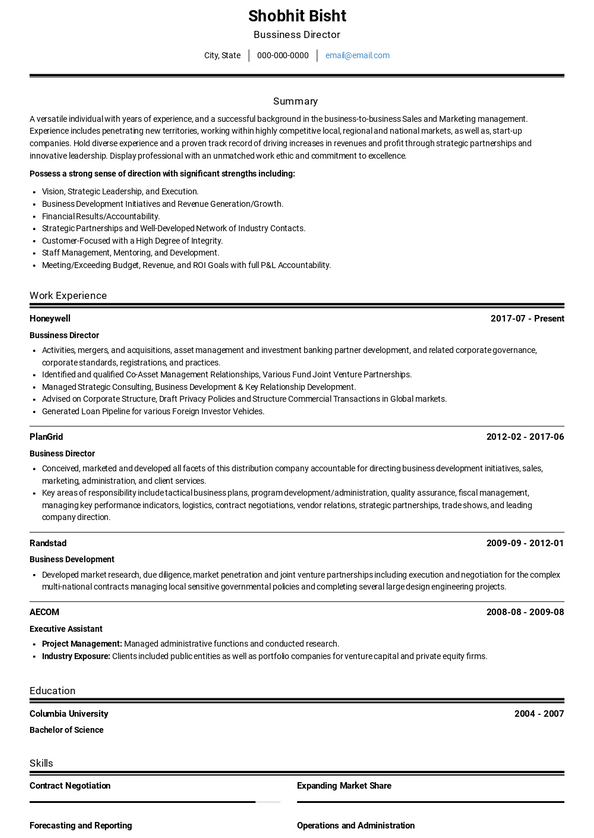 Business Director Resume Samples and Templates | VisualCV