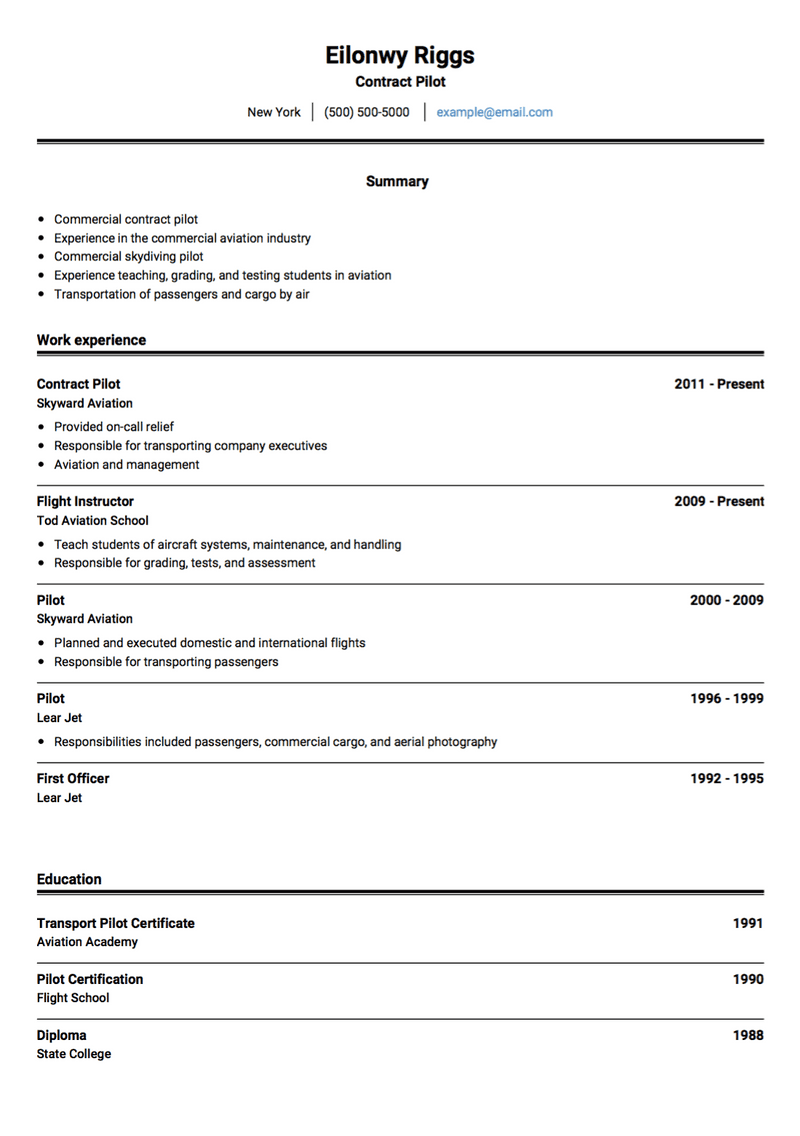 Pilot CV Example and Template