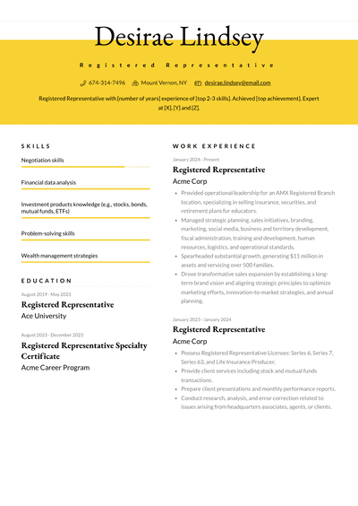 Registered Representative Resume Examples and Templates