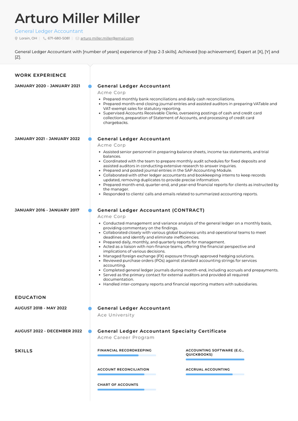 3+ General Ledger Accountant Resume Examples and Templates