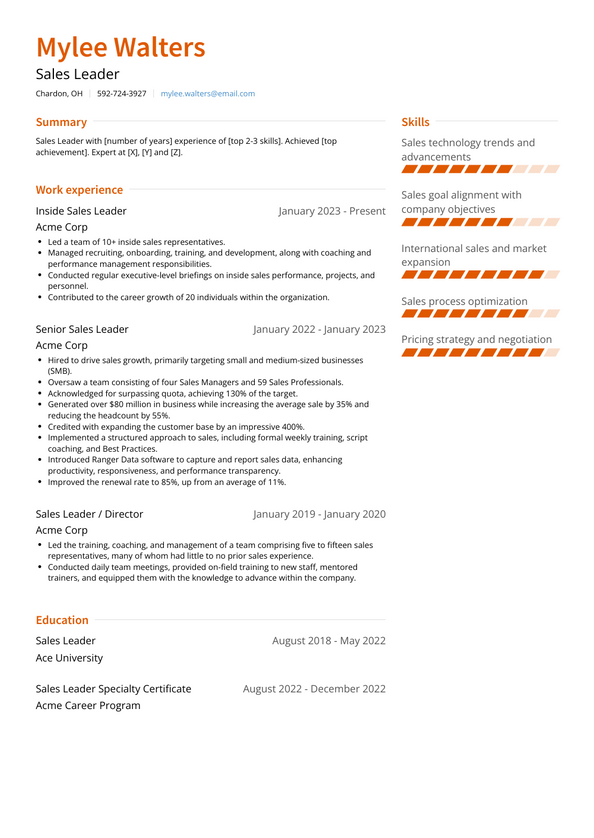 Sales Leader Resume Examples And Templates