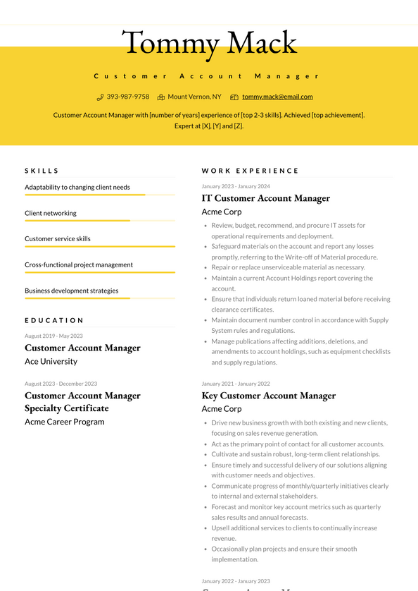 Customer Account Manager Resume Examples and Templates