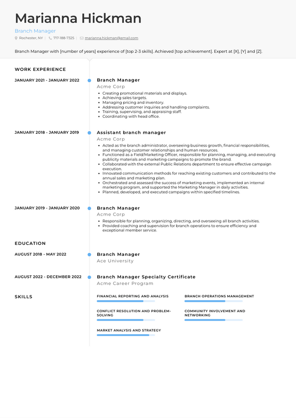 Branch Manager Resume Examples and Templates