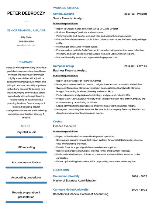 Real Professional CV Example & Sample Directory | VisualCV