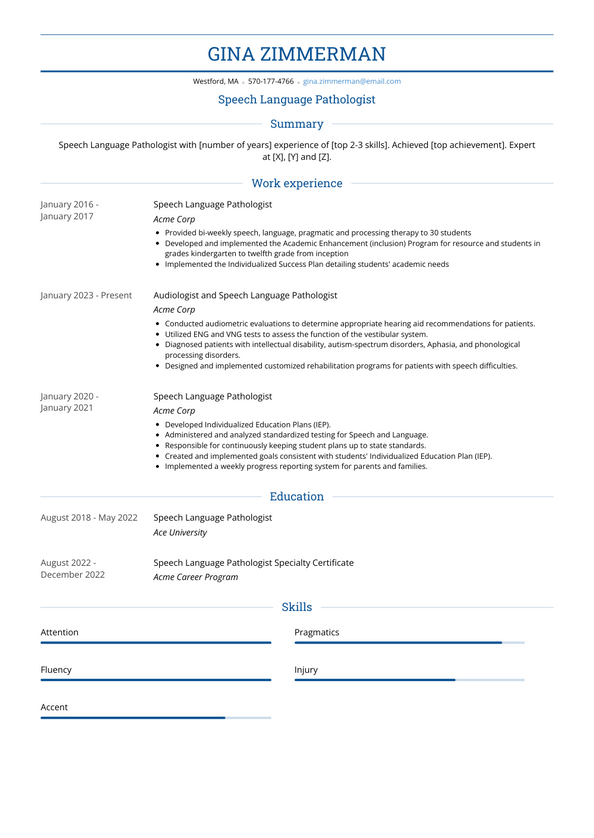 speech language pathologist resume pdf