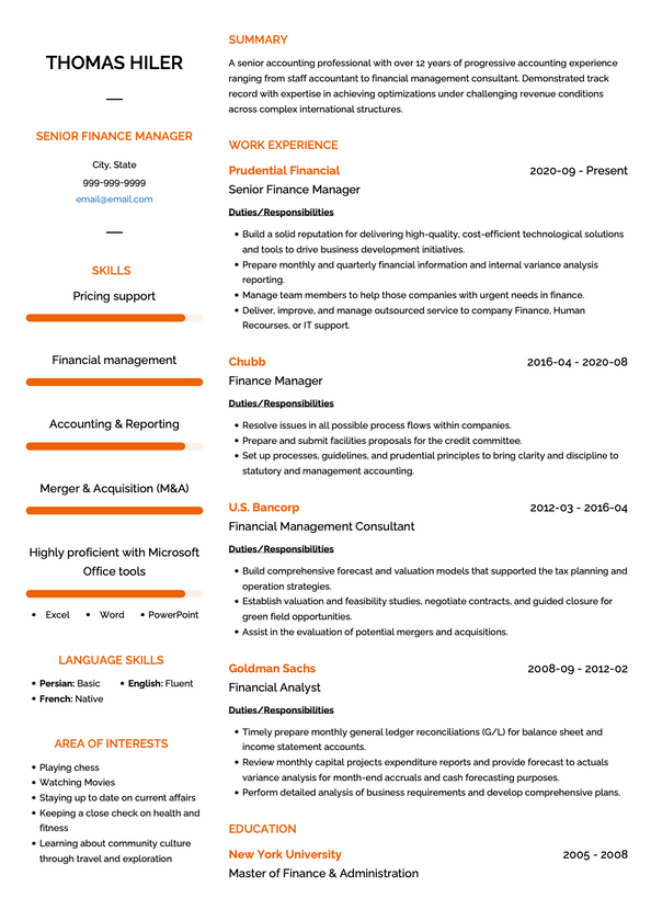 Finance Manager CV Examples & Templates | VisualCV