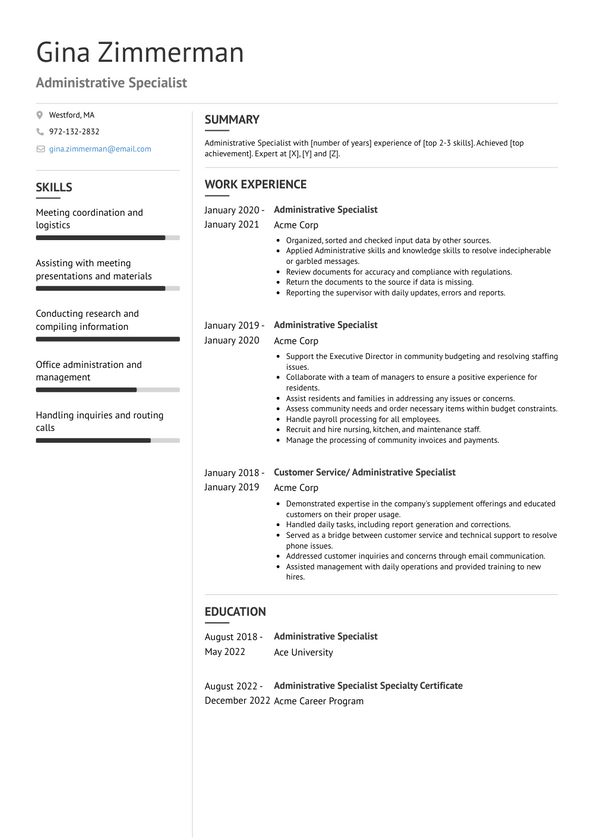 Administrative Specialist Resume Examples and Templates