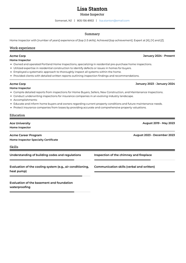 Home Inspector Resume Examples and Templates