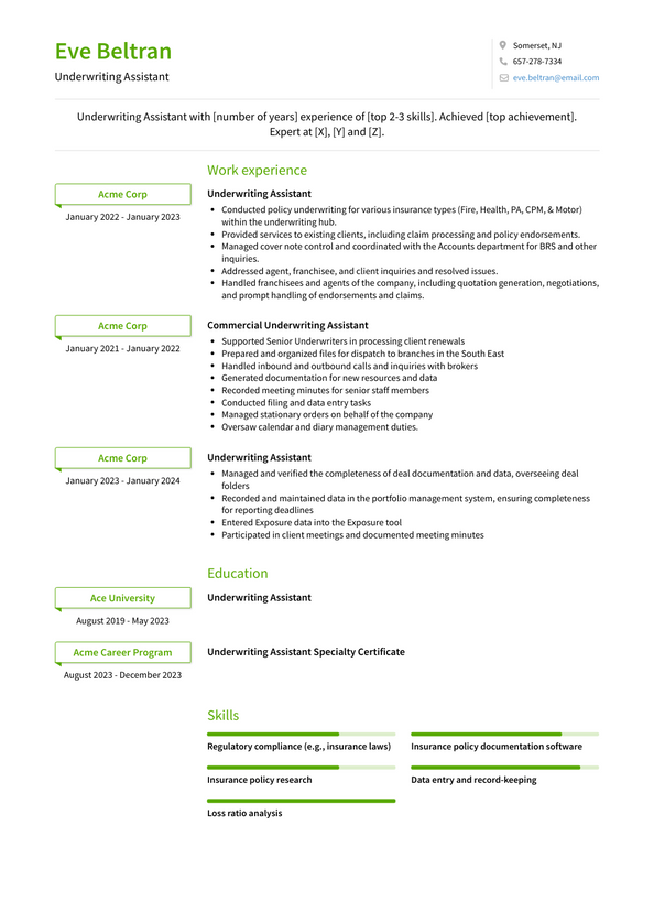 3+ Underwriting Assistant Resume Examples and Templates