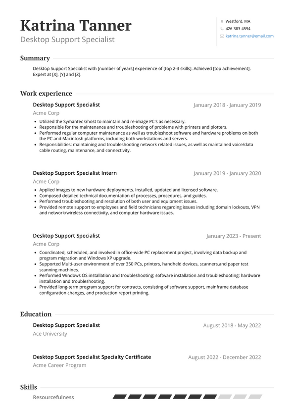 3+ Desktop Support Specialist Resume Examples and Templates