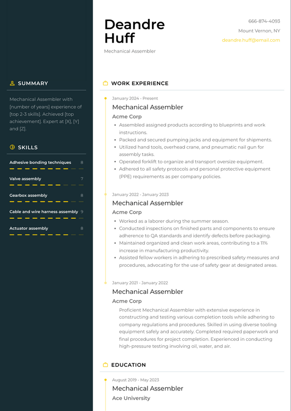 Mechanical Assembler Resume Examples And Templates