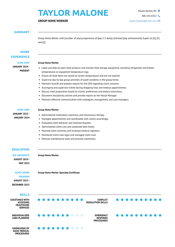 Group Home Worker Resume Examples and Templates