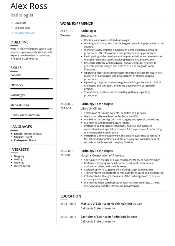 Radiologist Resume Samples and Templates | VisualCV