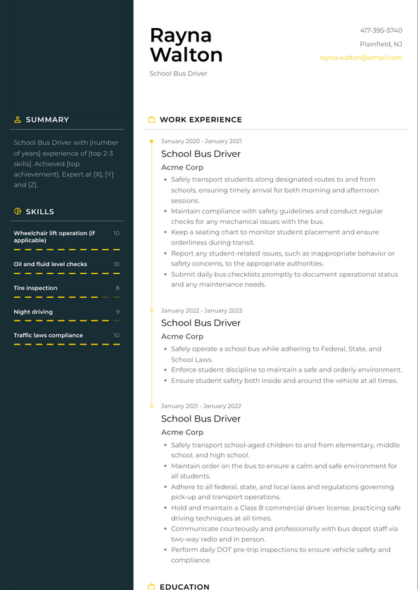 School Bus Driver Resume Examples and Templates